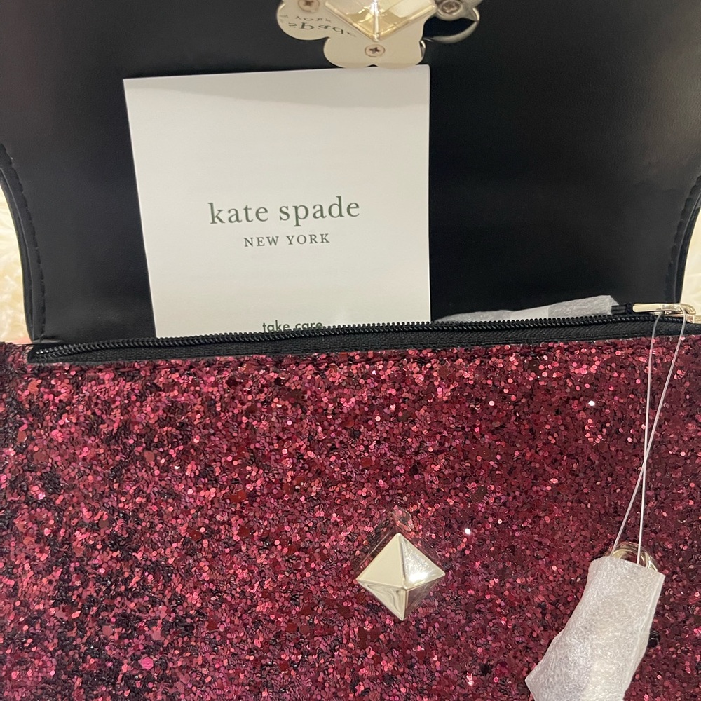 Kate Spade Burgundy Glitter Clutch with Floral Detail - Picture 4 of 6